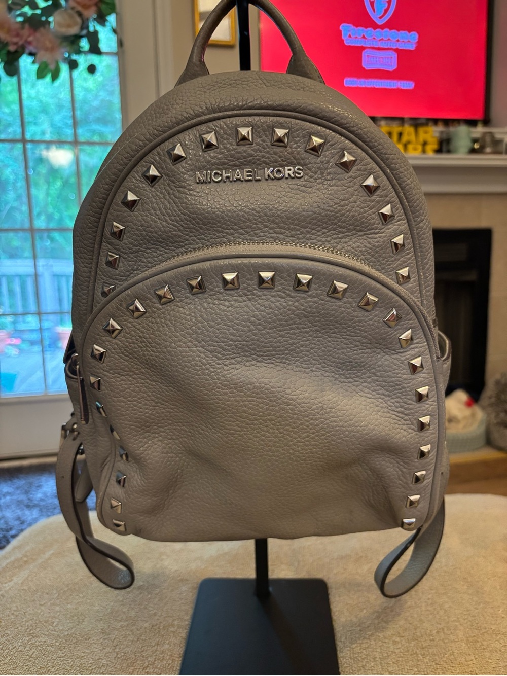 MICHAEL KORS Gray Leather Studded Mini Backpack
